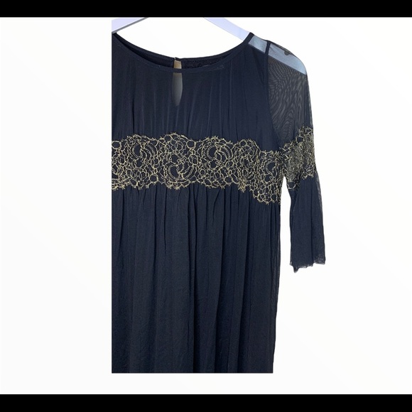 PATRIZIA PEPE SERA Chiffon Dress With Gold Scroll & Back Keyhole Black Sz Medium - Picture 4 of 9